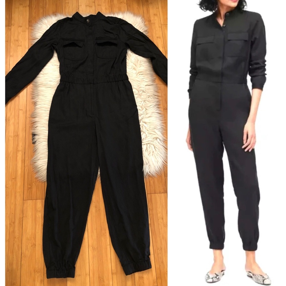 Banana Republic Tencel Black Tapered Leg Long Sleeves Utility Flight Jumpsuit 4